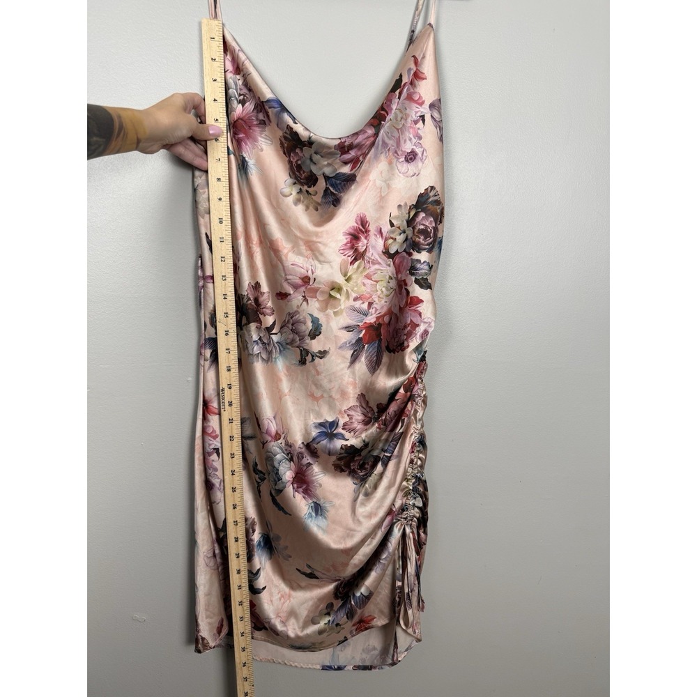 Acoa Dress Floral Satin Ruched Slip Dress Cow Neck Whimsical Romantic Y2k Style - Picture 11 of 11